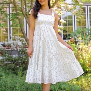 Storia Dress White Pink Floral Babydoll Cottagecore Mini Women’s Size Small